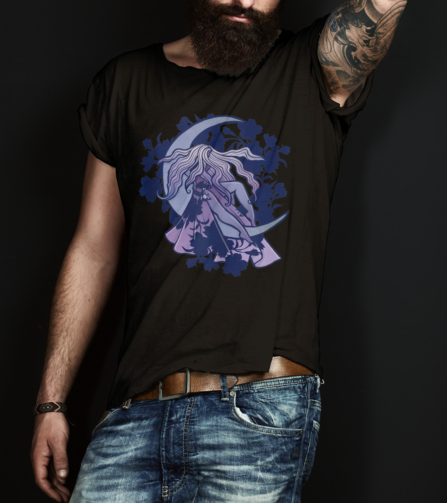 Moon Child Goddess Pagan Crescent Moon Floral T-Shirt