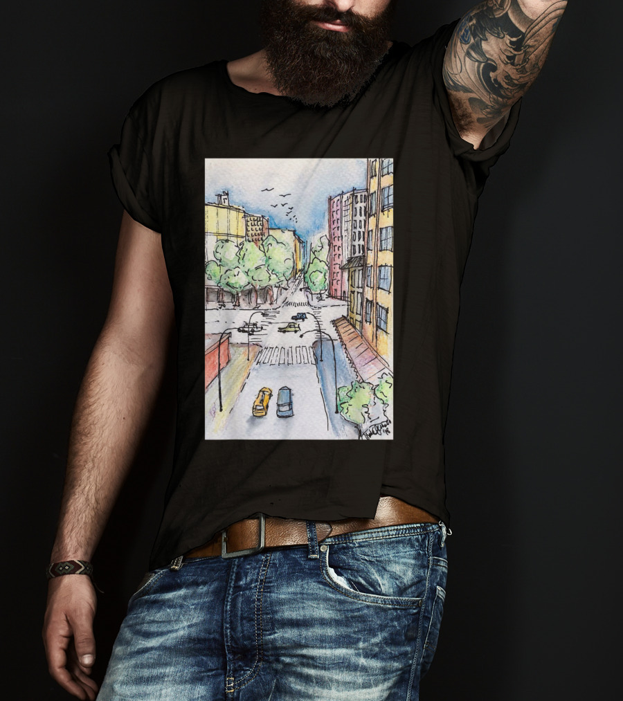 New York City Urban Street View From The Highline With Cars And Buildings T-Shirt