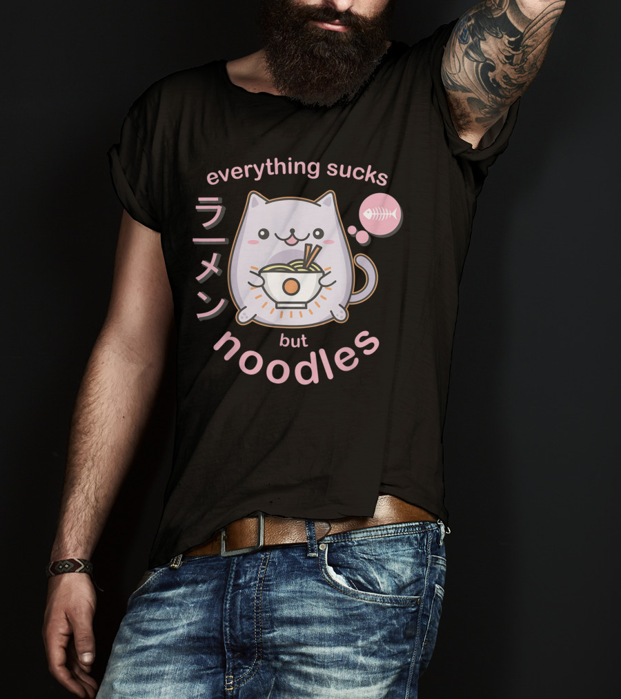Everything Sucks But Noodles Pastel Goth Ramen Cat Anime Kawaii T-Shirt