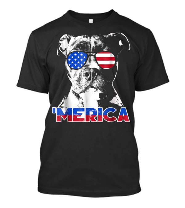 Patriot Pitbull 'Merica With American Flag Sunglasses T-Shirt