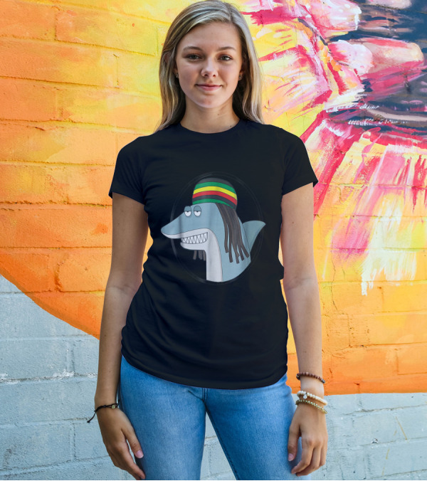Reggae Shark With Rasta Hat And Dreadlocks T-Shirt