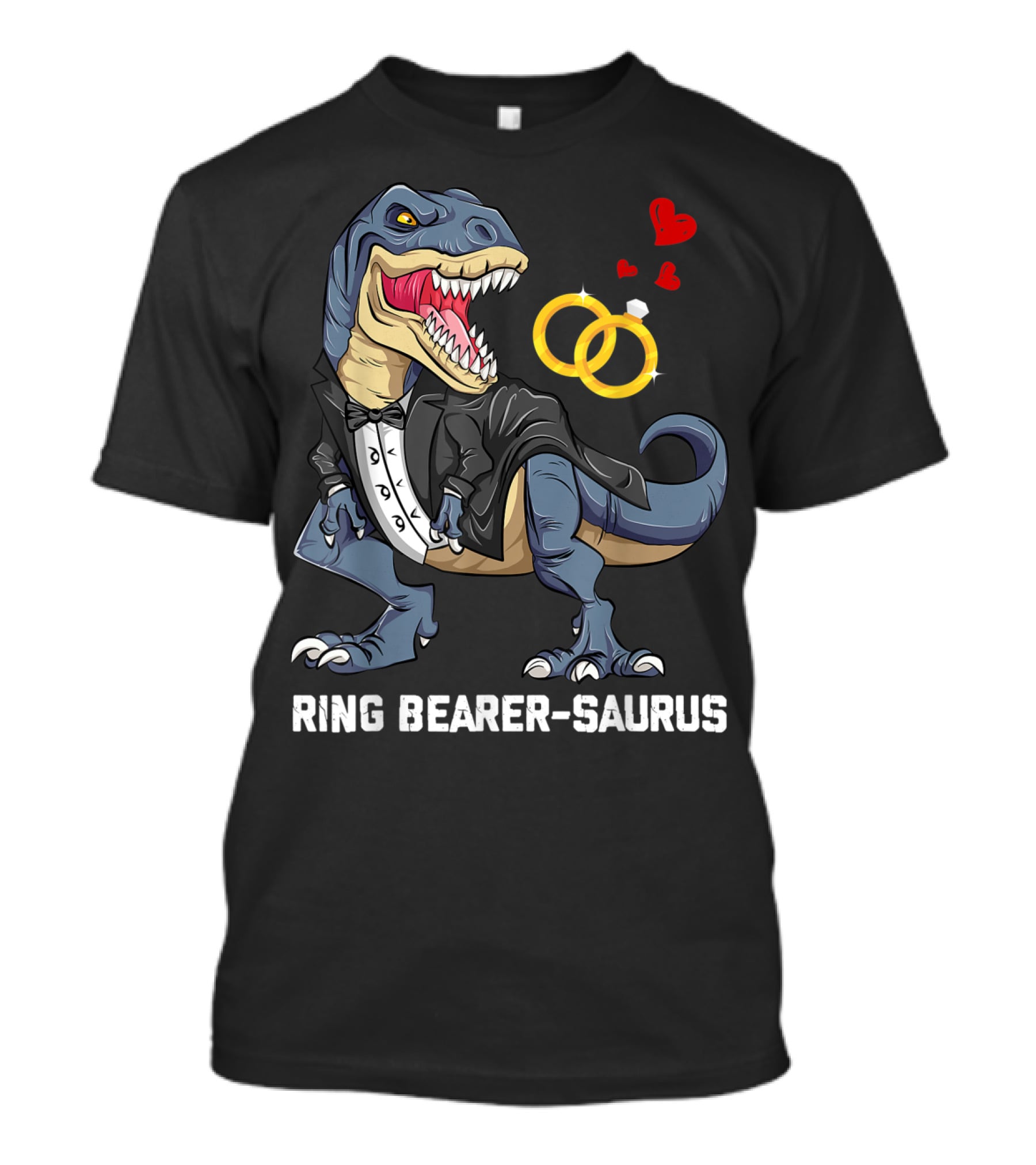Rex Dinosaur Ring Bearer Saurus In Tuxedo With Wedding Rings And Hearts T-Shirt