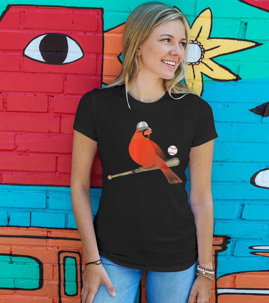 Saint Louis Red Cardinal Baseball Bat And Cap T-Shirt