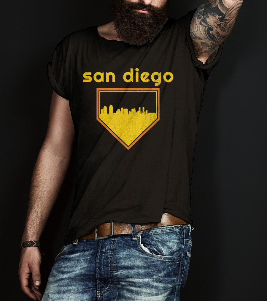 San Diego Skyline Home Plate Vintage Baseball T-Shirt