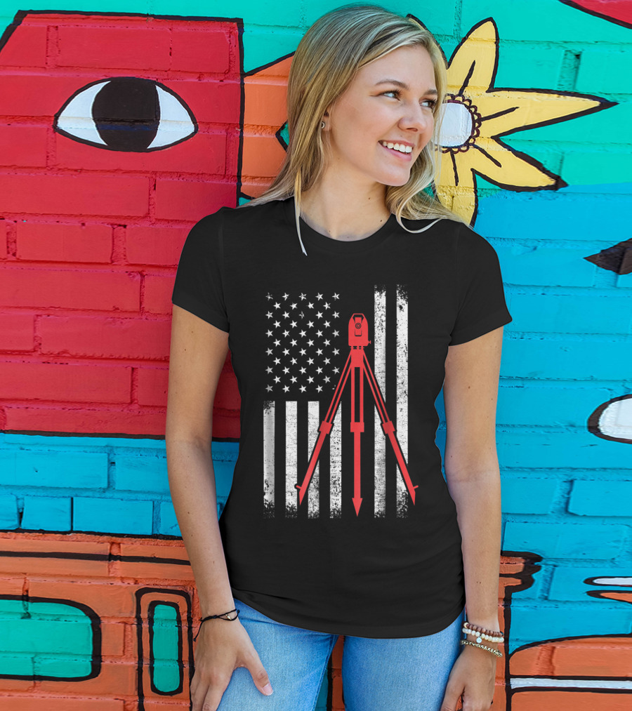 Surveyor Flag USA Surveying Equipment Stars Stripes T-Shirt