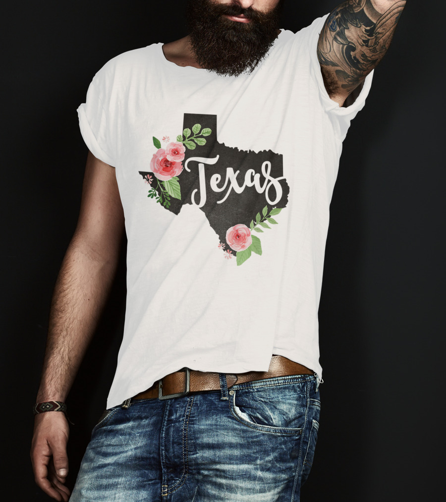Texas Chalkboard With Watercolor Flowers Home State T-Shirt