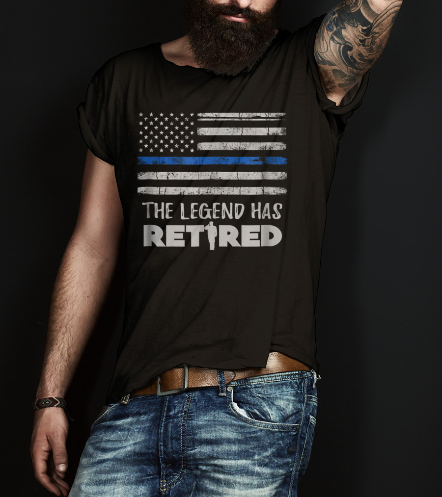 The Legend Has Retired Police Officer Thin Blue Line American Flag T-Shirt