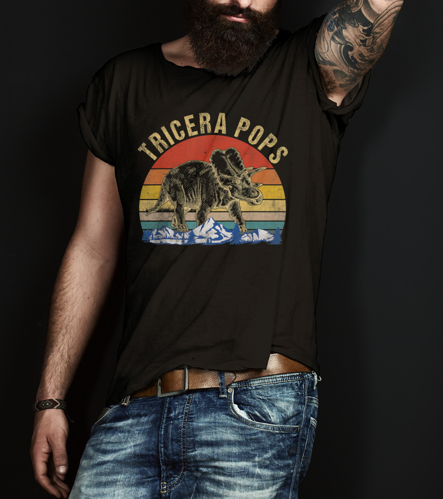 Tricera Pops Dinosaur Dad Triceratops Vintage T-Shirt