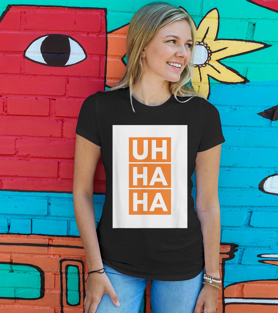 UH HA HA Bold White Letters On Orange Blocks T-Shirt