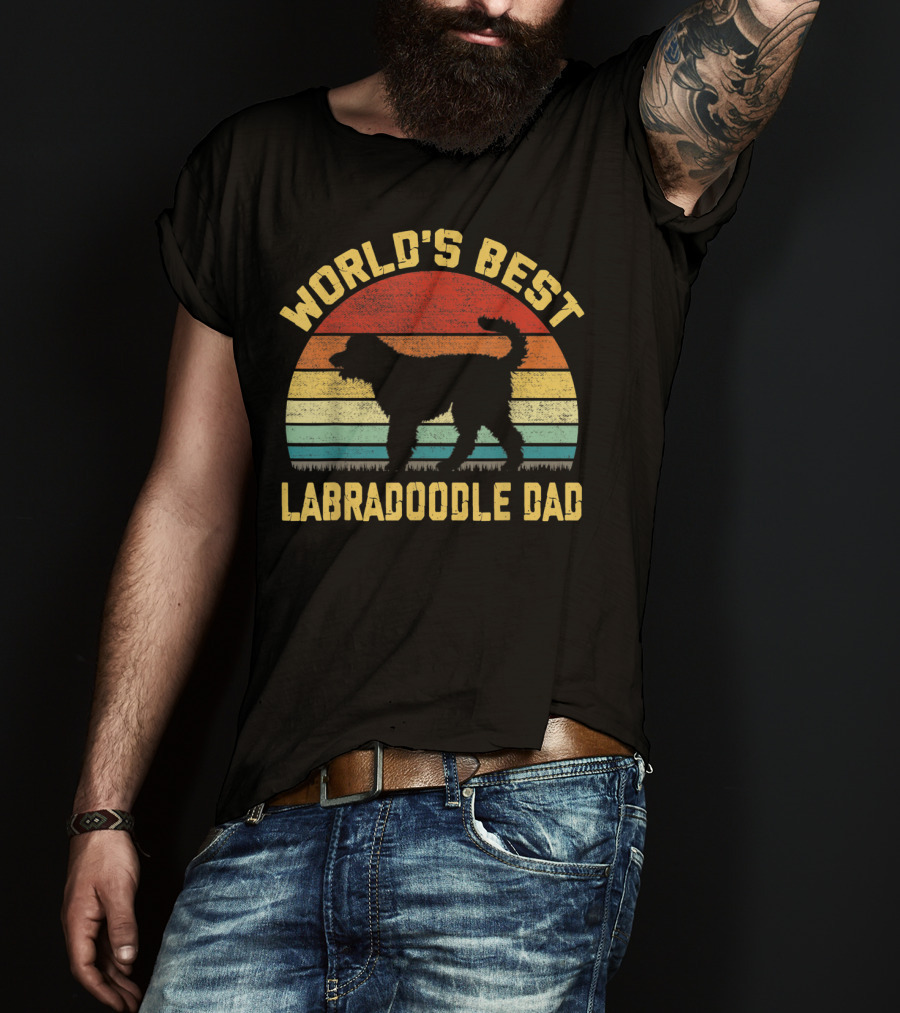 World's Best Labradoodle Dad Vintage Sunset Retro T-Shirt