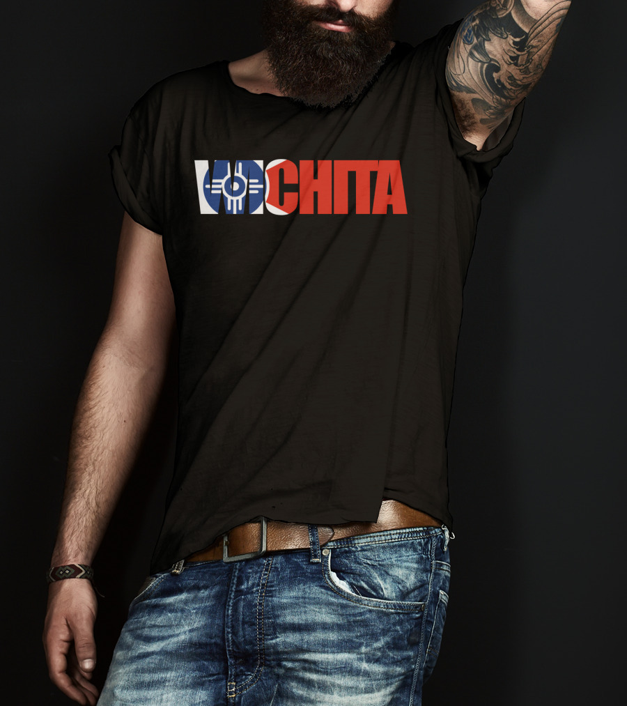 Wichita Kansas Flag Typography T-Shirt