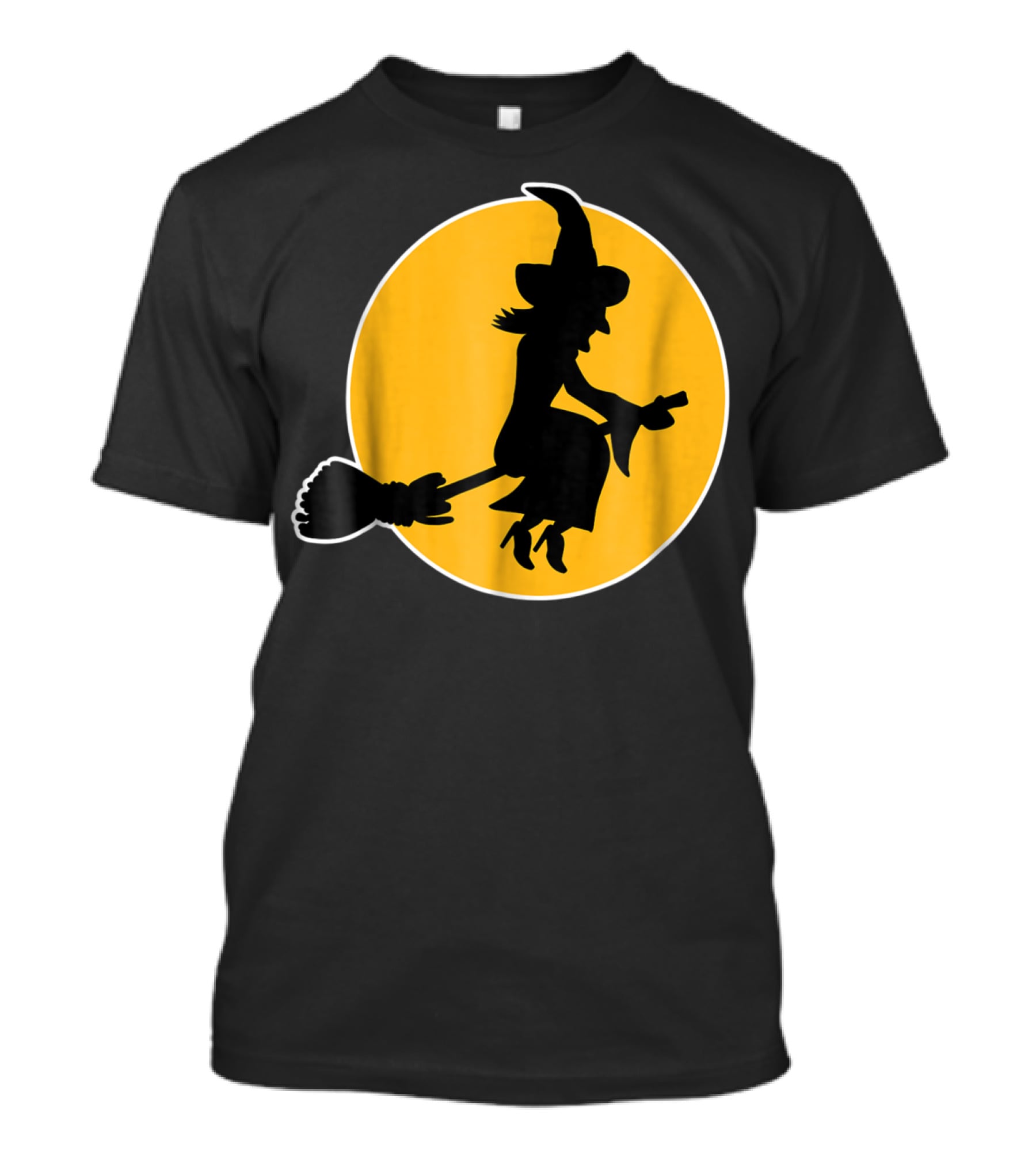Witch Silhouette Flying Over Yellow Moon T-Shirt