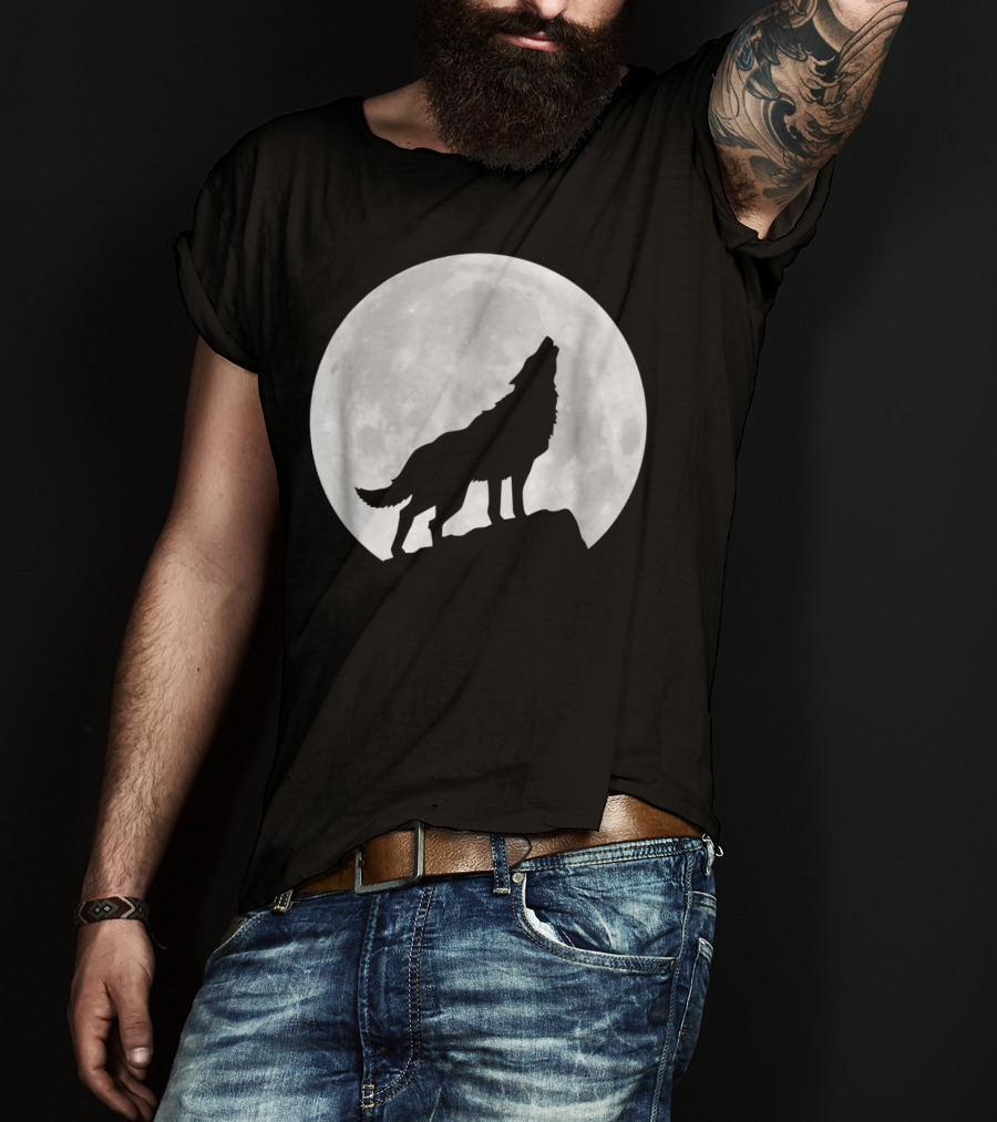 Wolf Howling At Full Moon Spirit Animal T-Shirt