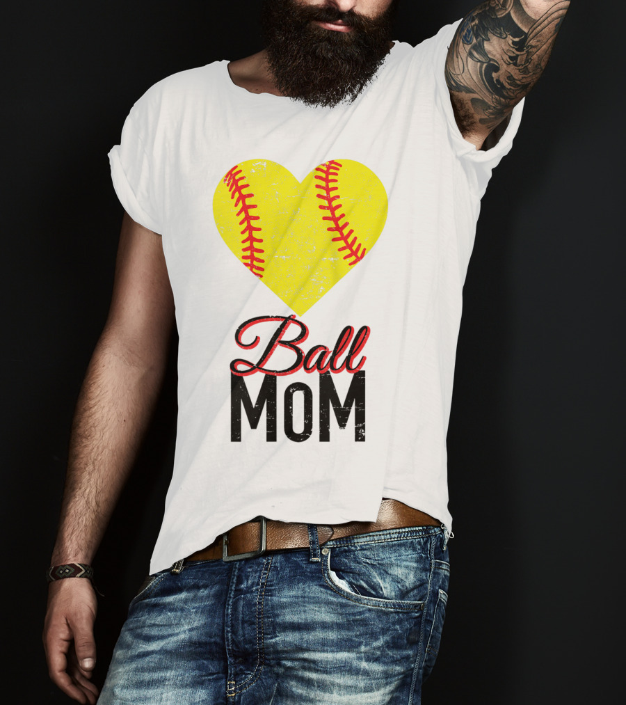 Love Ball Mom Heart Baseball Softball Graph T-Shirt