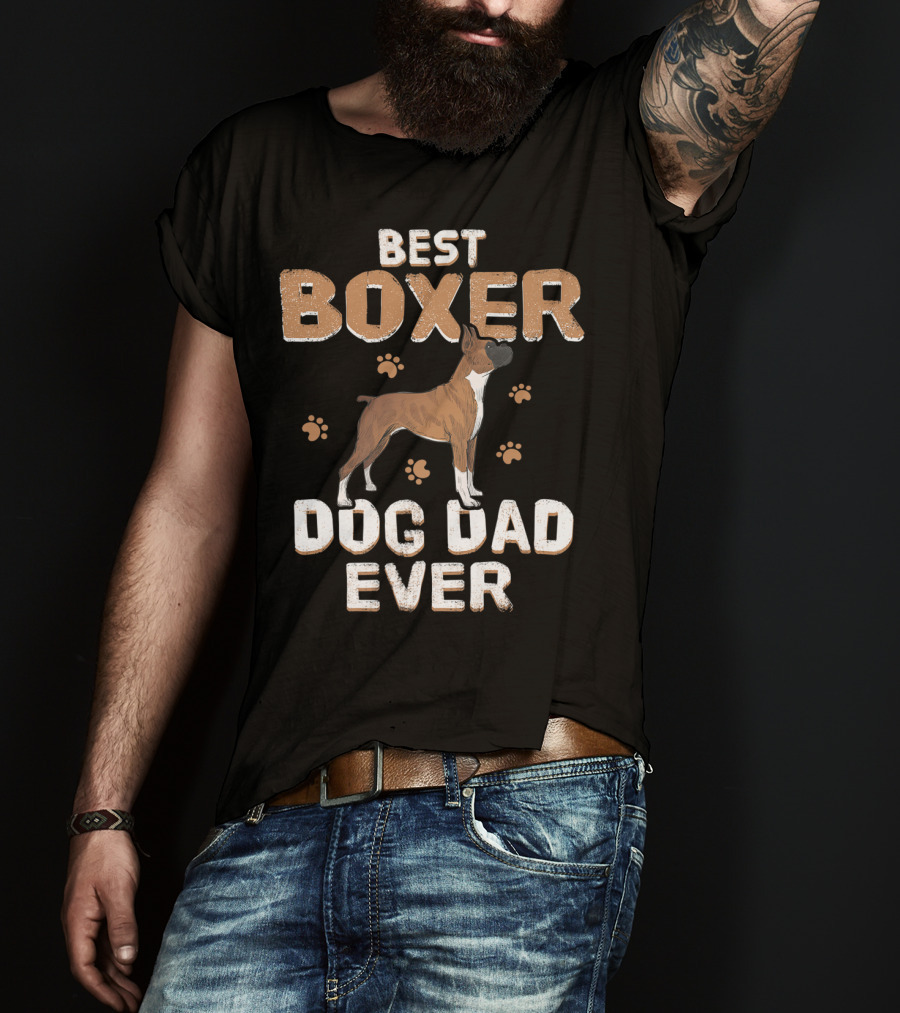 Best Boxer Dog Dad Ever Father's Day With Paw Prints For Dog Lovers T-Shirt