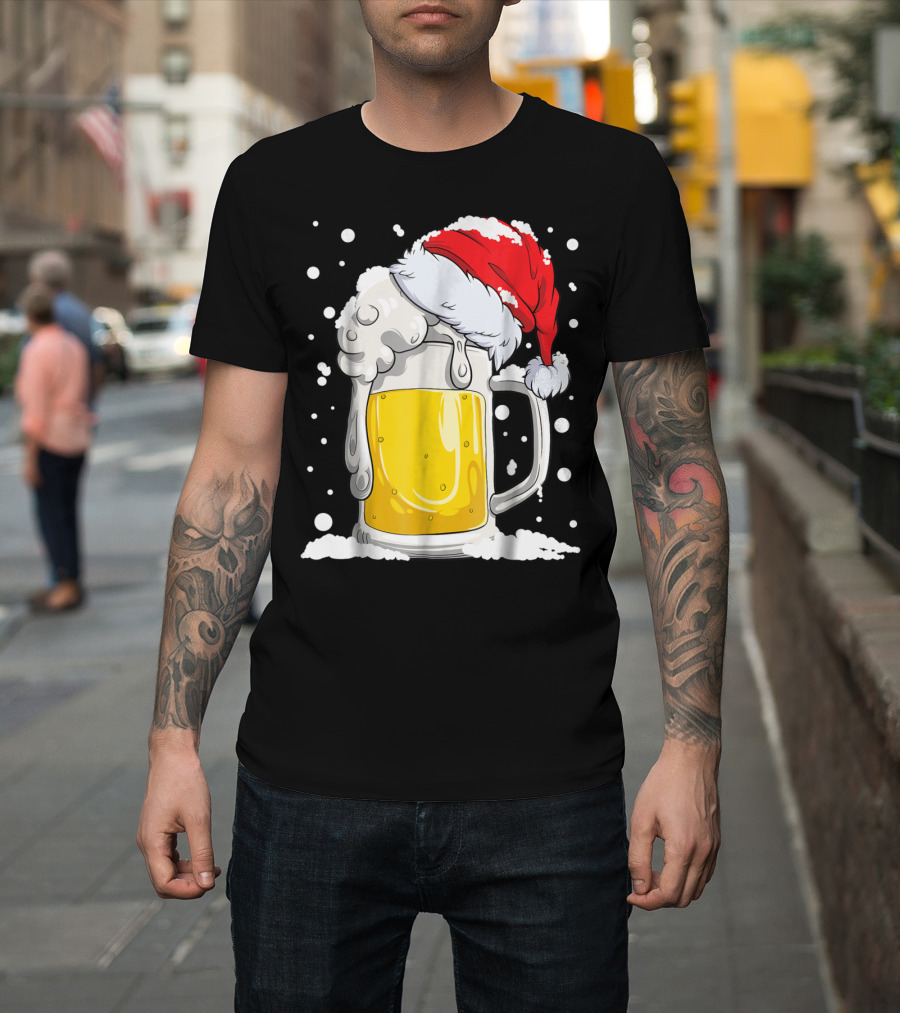 Beer Christmas Santa Hat Xmas Snow Men Mug T-Shirt