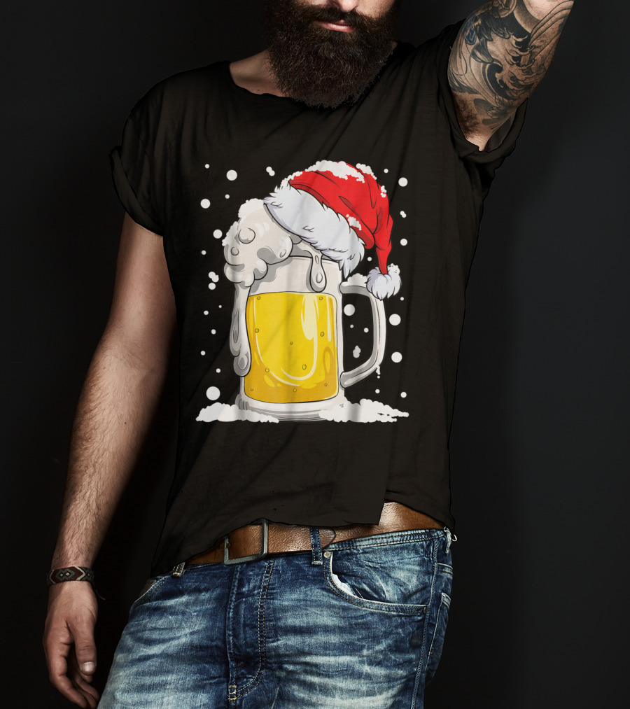 Beer Christmas Santa Hat Xmas Snow Men Mug T-Shirt
