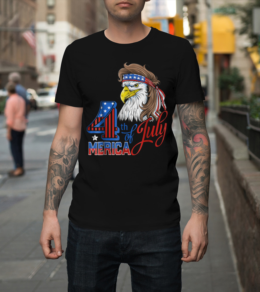 4th of July Merica American Eagle Mullet T-Shirt