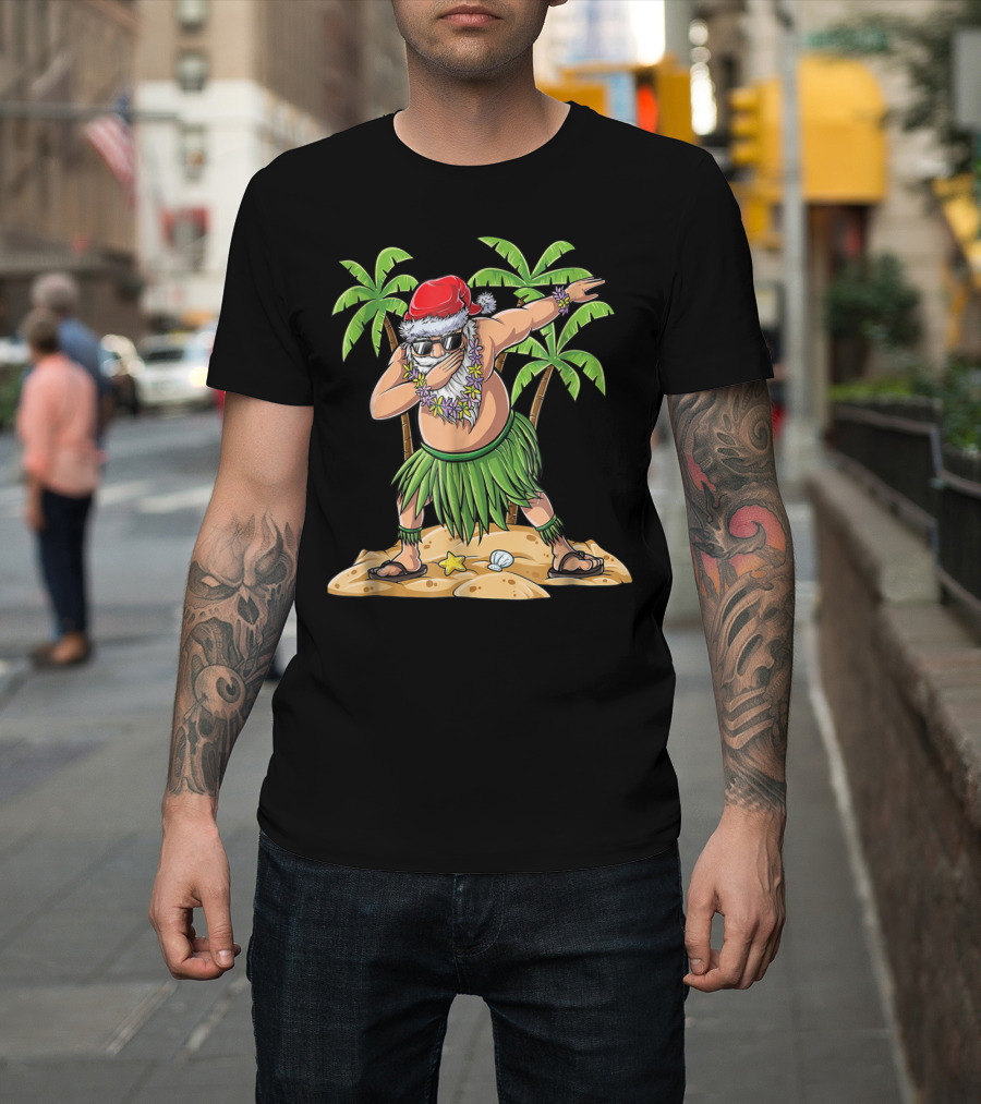 Dabbing Santa Christmas In July Kids Hawaiian Palm Trees Beach Holiday T-Shirt