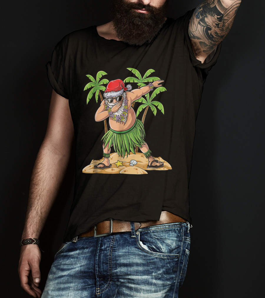 Dabbing Santa Christmas In July Kids Hawaiian Palm Trees Beach Holiday T-Shirt
