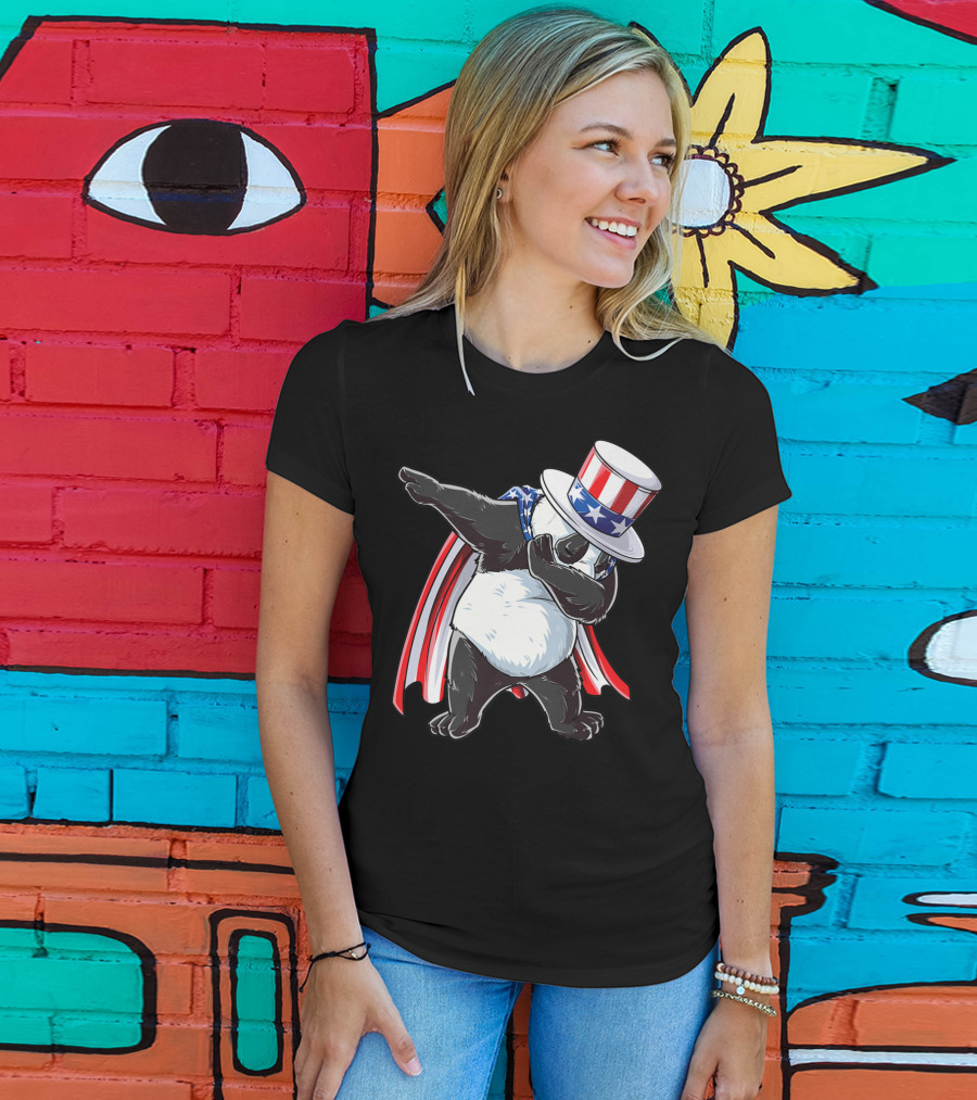 Dabbing Uncle Sam Panda Fourth Of July Red White And Blue Cape T-Shirt