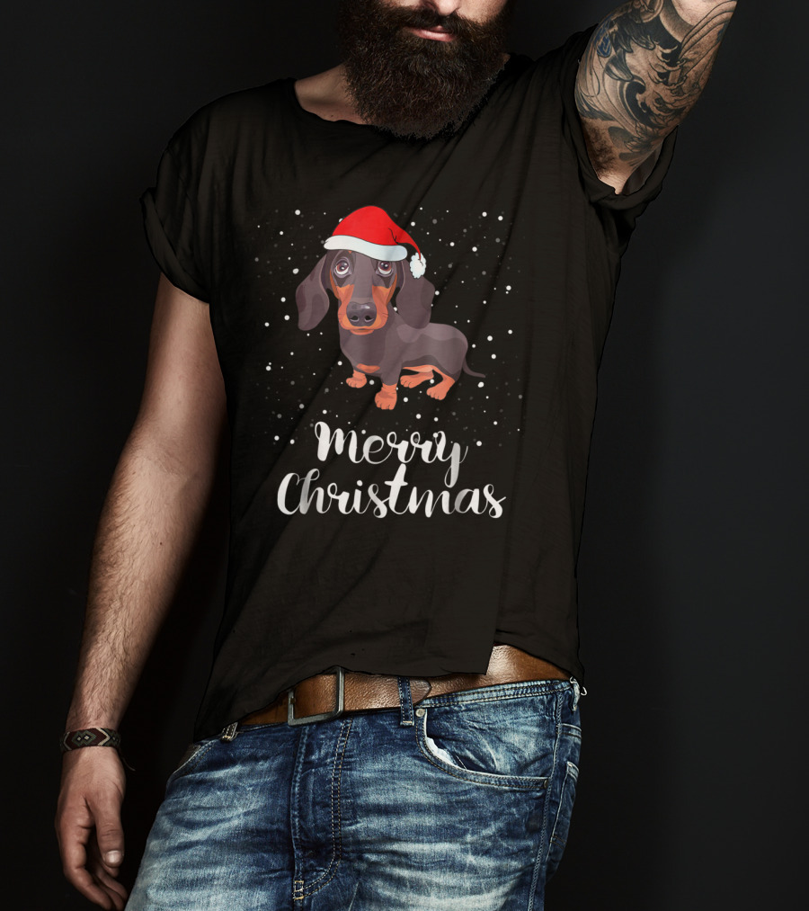 Merry Christmas Dachshund Santa Hat Family Matching Group T-Shirt