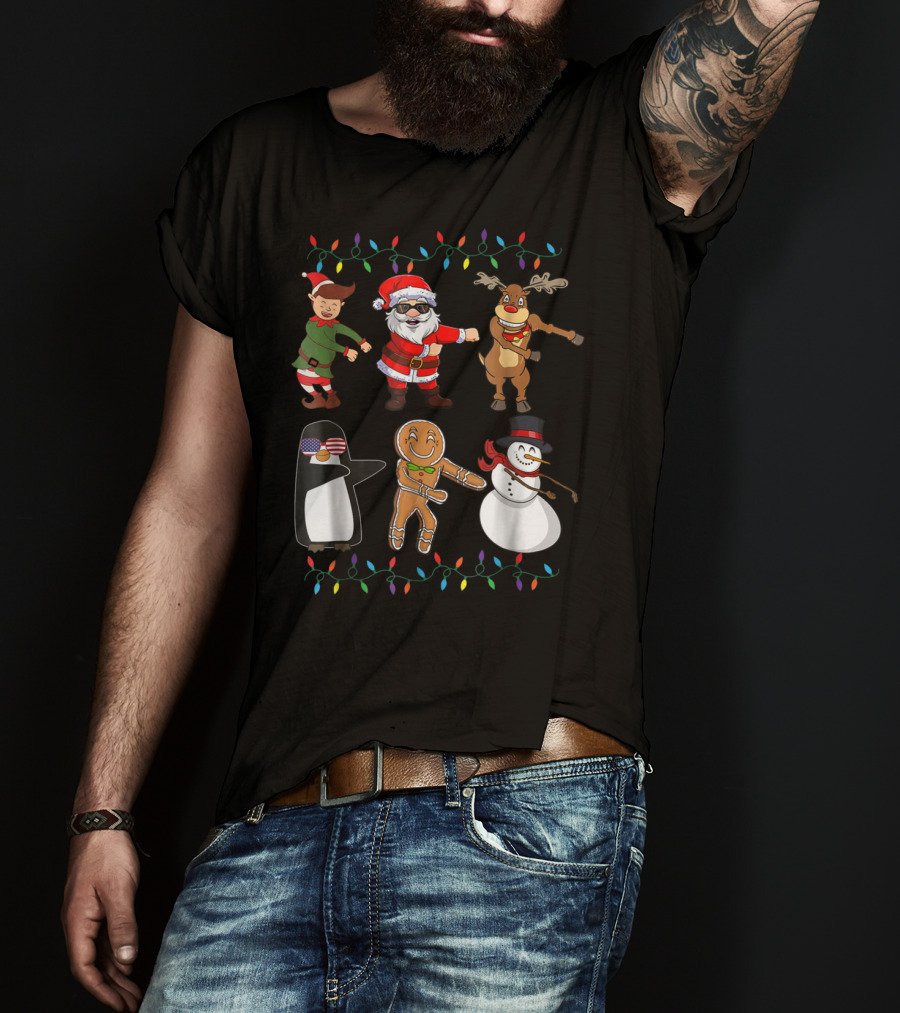 Floss Like A Boss Santa Elf Reindeer Penguin Gingerbread Snowman Christmas Lights T-Shirt