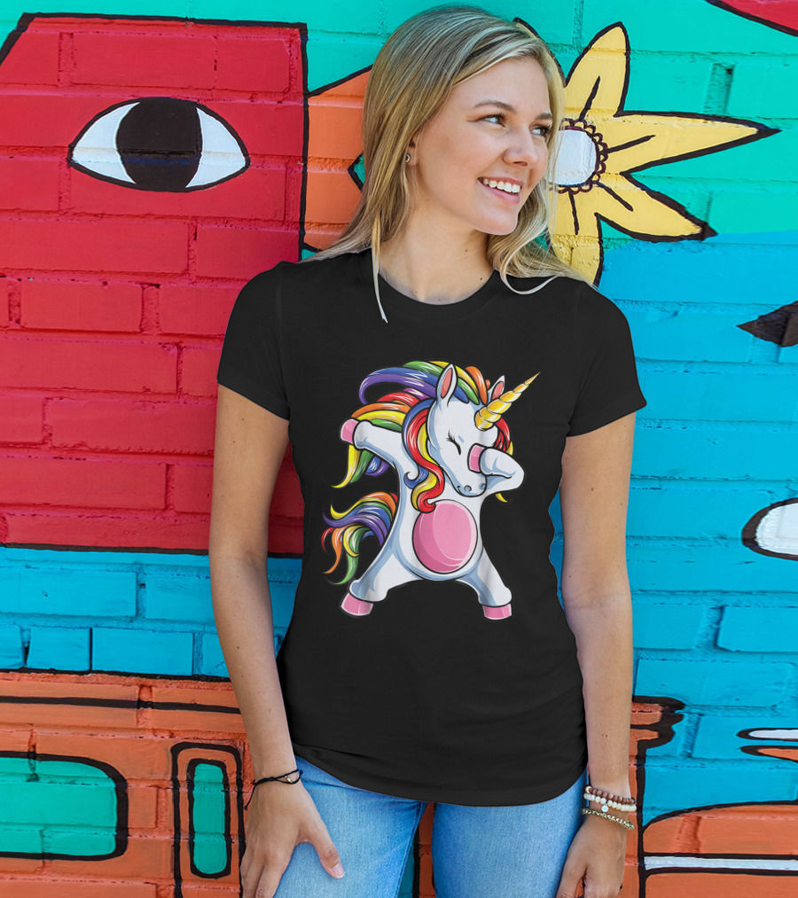 Dabbing Unicorn Kids Boys Girls Rainbow Colors T-Shirt
