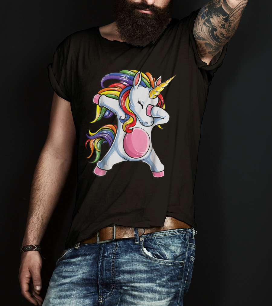 Dabbing Unicorn Kids Boys Girls Rainbow Colors T-Shirt