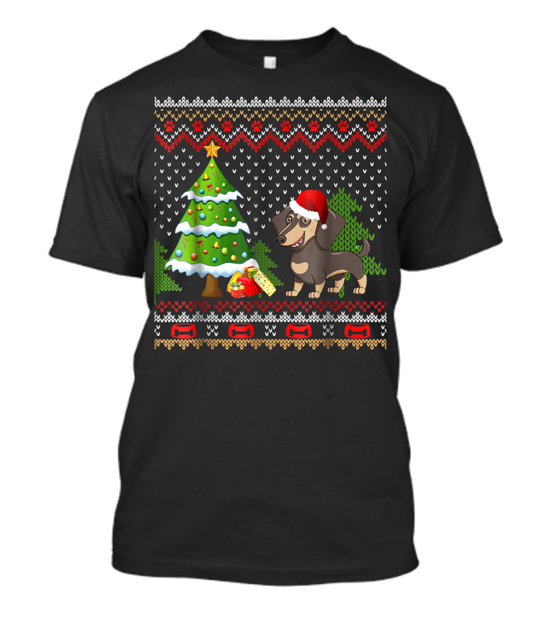 Dachshunds Santa Christmas UglyDog Festive Sweater Holiday Tree T-Shirt