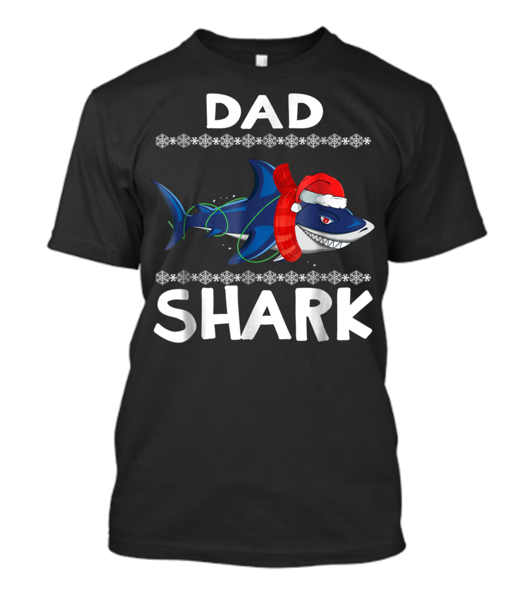 Dad Shark Christmas Family Santa Hat Snowflakes T-Shirt