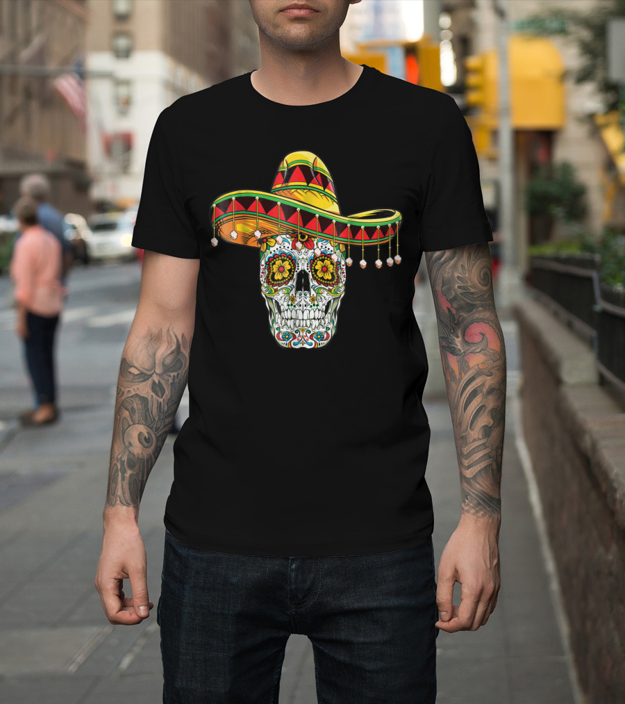 Day Of The Dead Sugar Skull Sombrero Cinco De Mayo T-Shirt