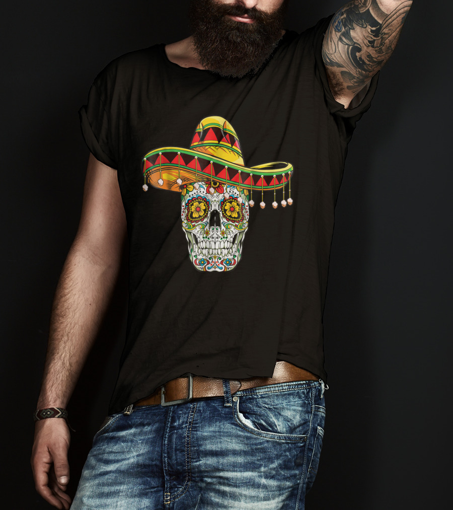 Day Of The Dead Sugar Skull Sombrero Cinco De Mayo T-Shirt