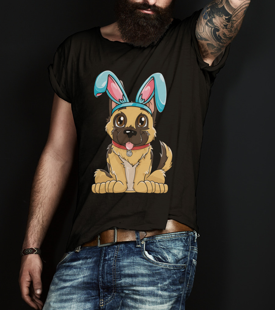 Easter Bunny Ears Cute German Shepherd Puppy Boys Girl T-Shirt