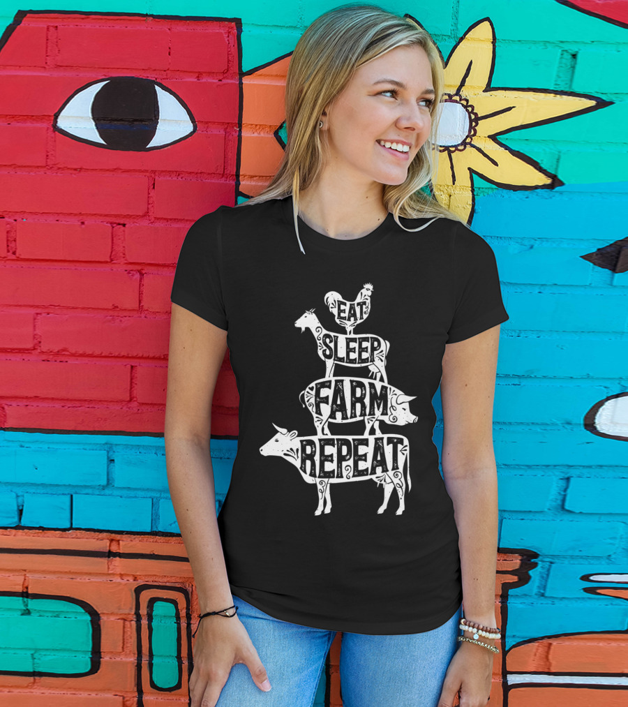Eat Sleep Farm Repeat Farmer Goat Pig Cow Rooster T-Shirt