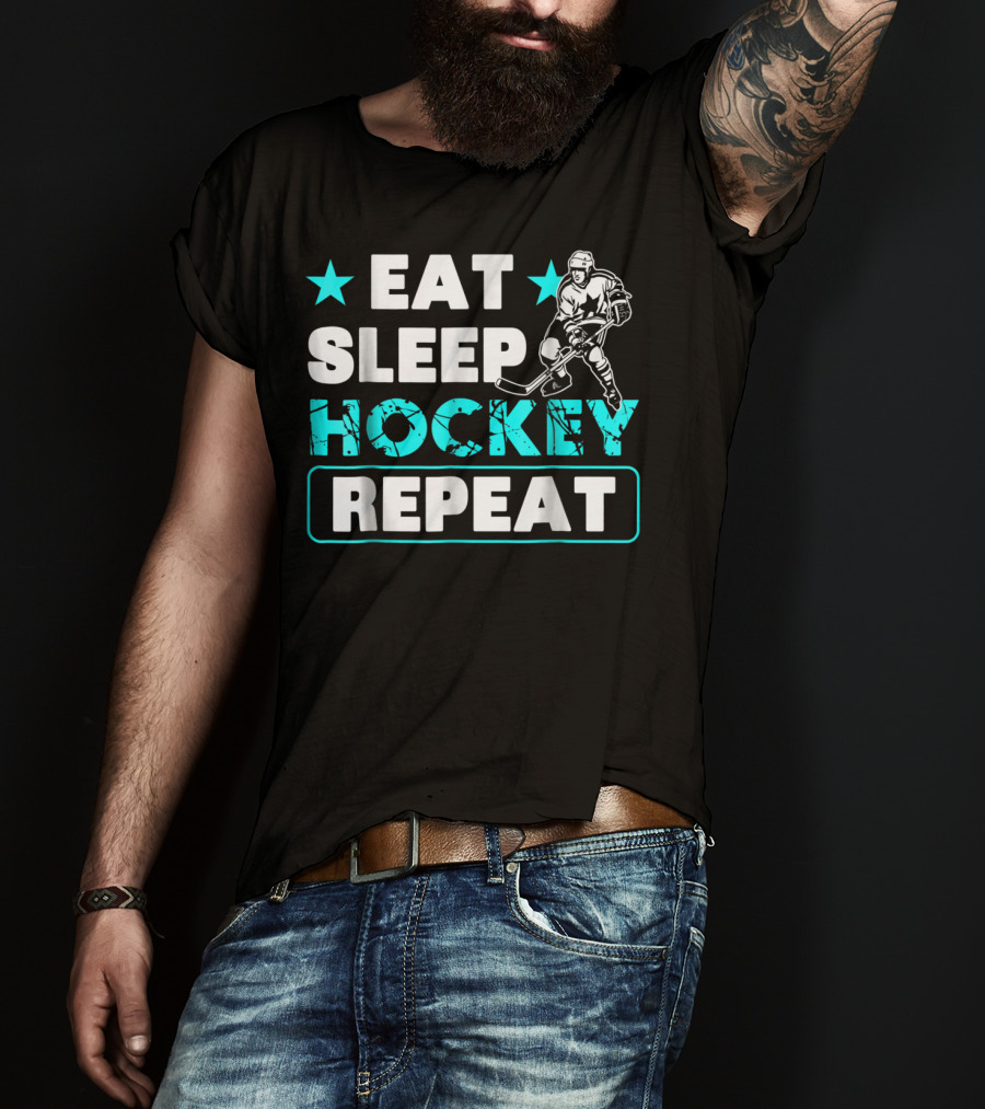 Eat Sleep Hockey Repeat Hockey Lovers Star Icon Skater T-Shirt