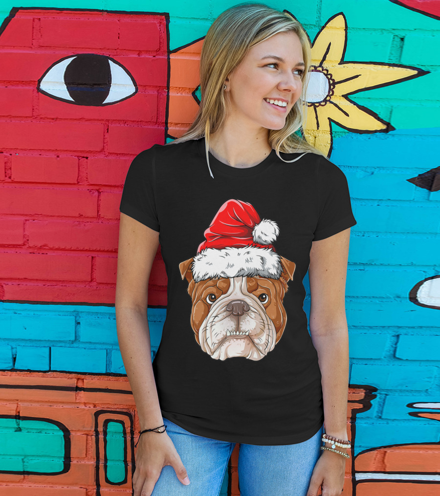 English Bulldog Santa Christmas Boys Kids GB Holiday Bulldog T-Shirt
