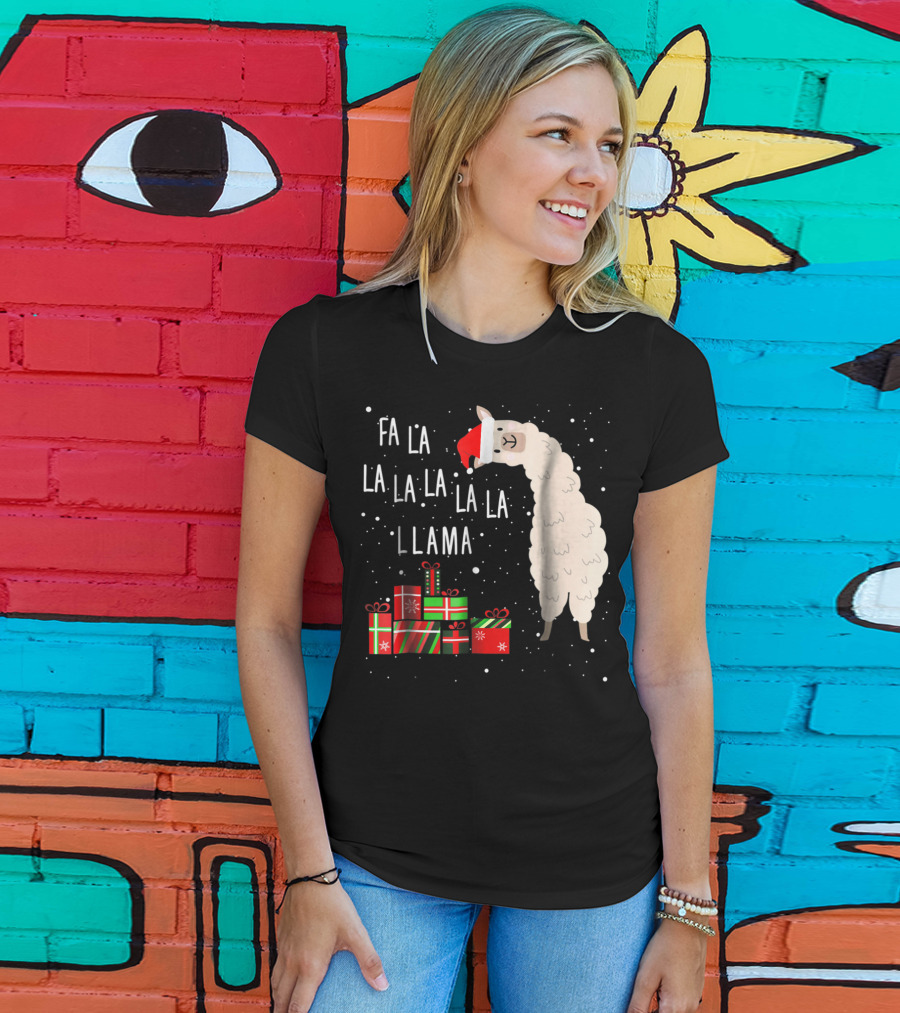 Fa La La La La La Llama Christmas Gifts Santa Hat T-Shirt