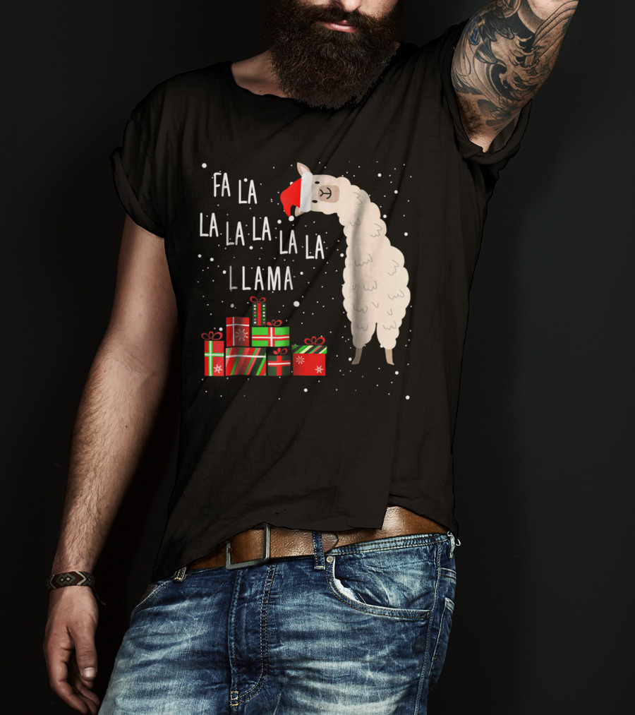 Fa La La La La La Llama Christmas Gifts Santa Hat T-Shirt