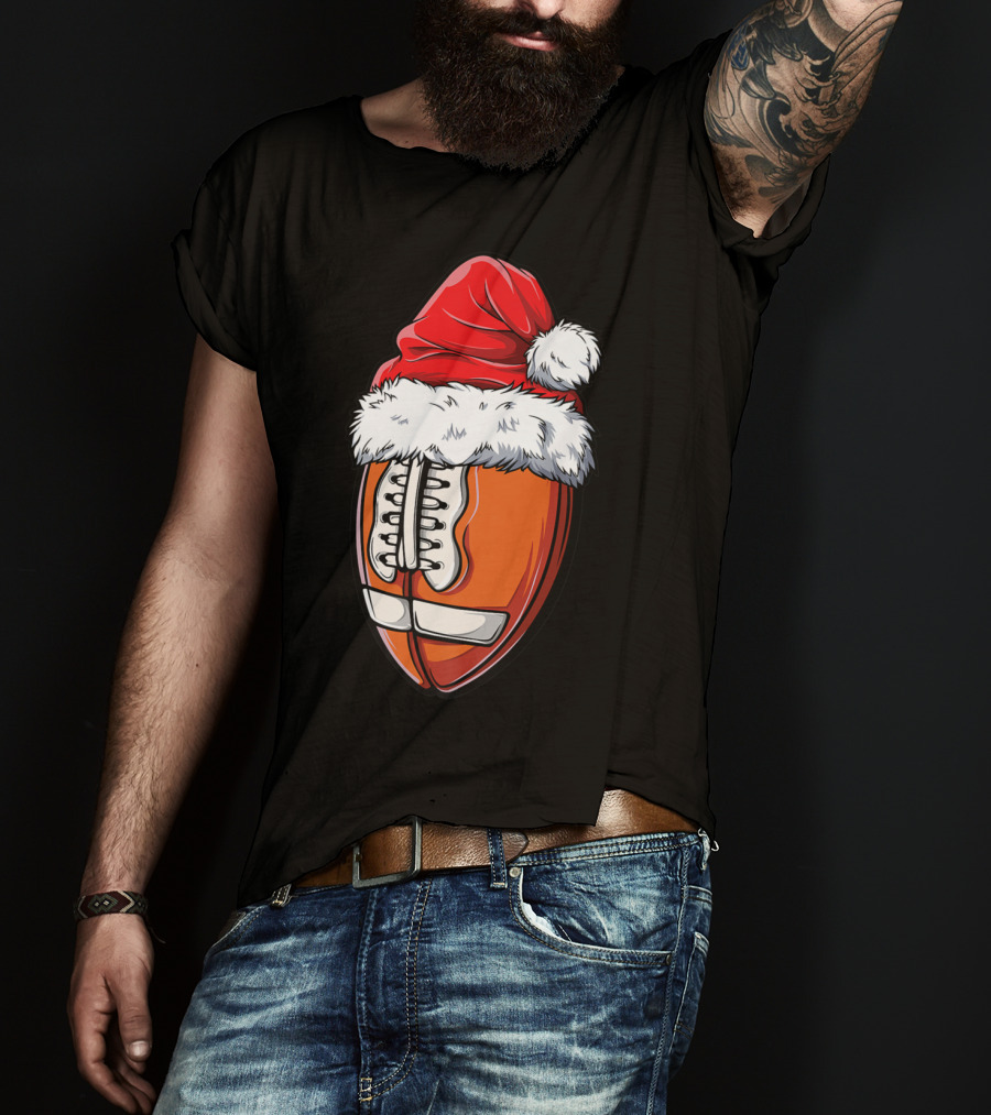 Football Ball Santa Hat Christmas Boys Xmas Football T-Shirt