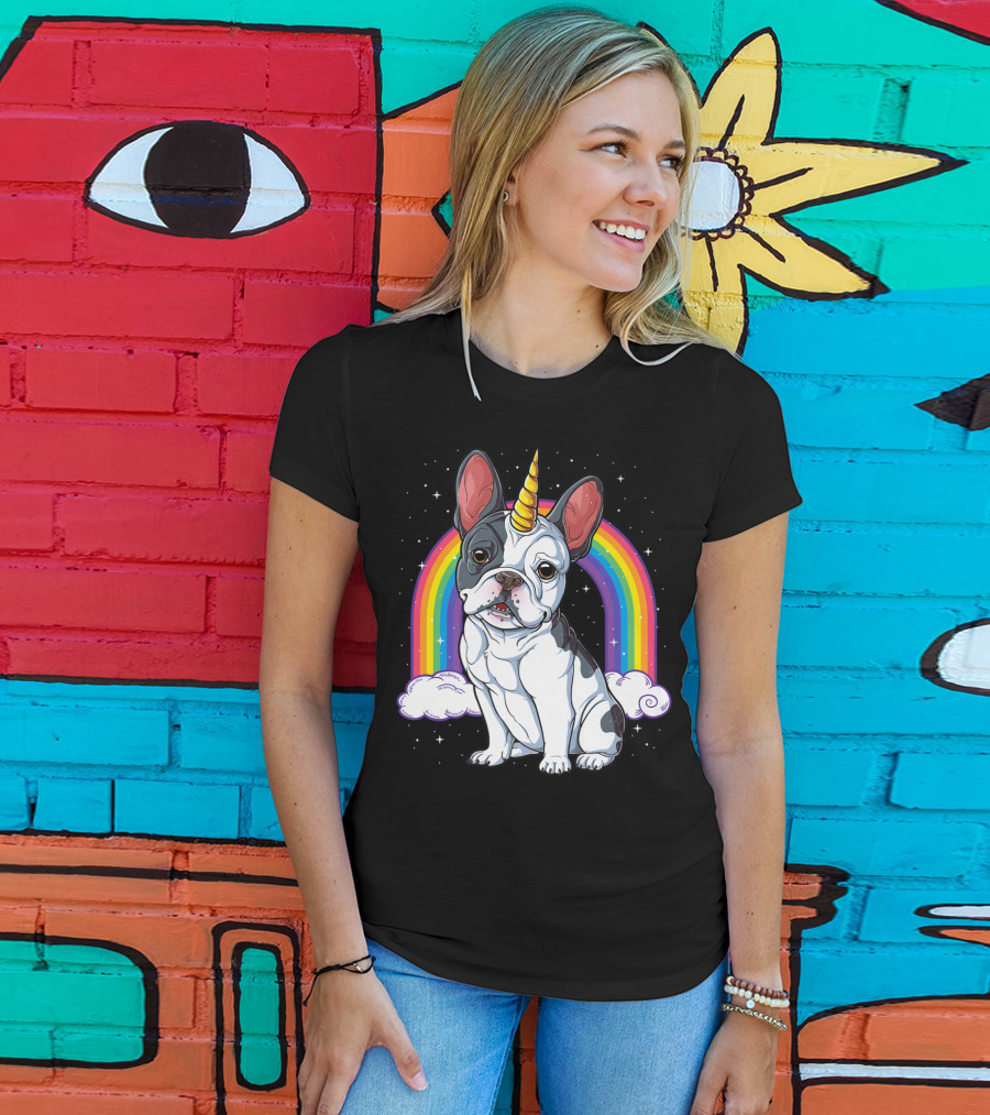 French Bulldog Unicorn Rainbow Space Galaxy Kids T-Shirt