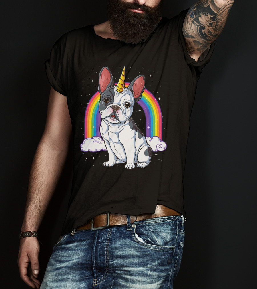French Bulldog Unicorn Rainbow Space Galaxy Kids T-Shirt
