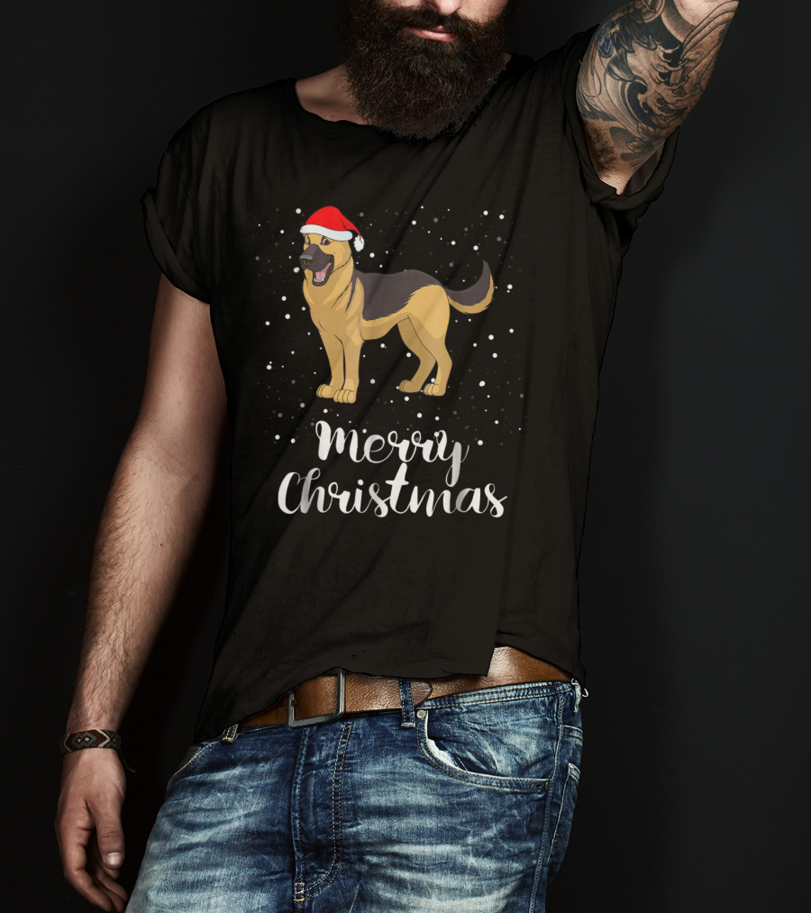 Merry Christmas German Shepherd Santa Hat Family Matching Xmas T-Shirt