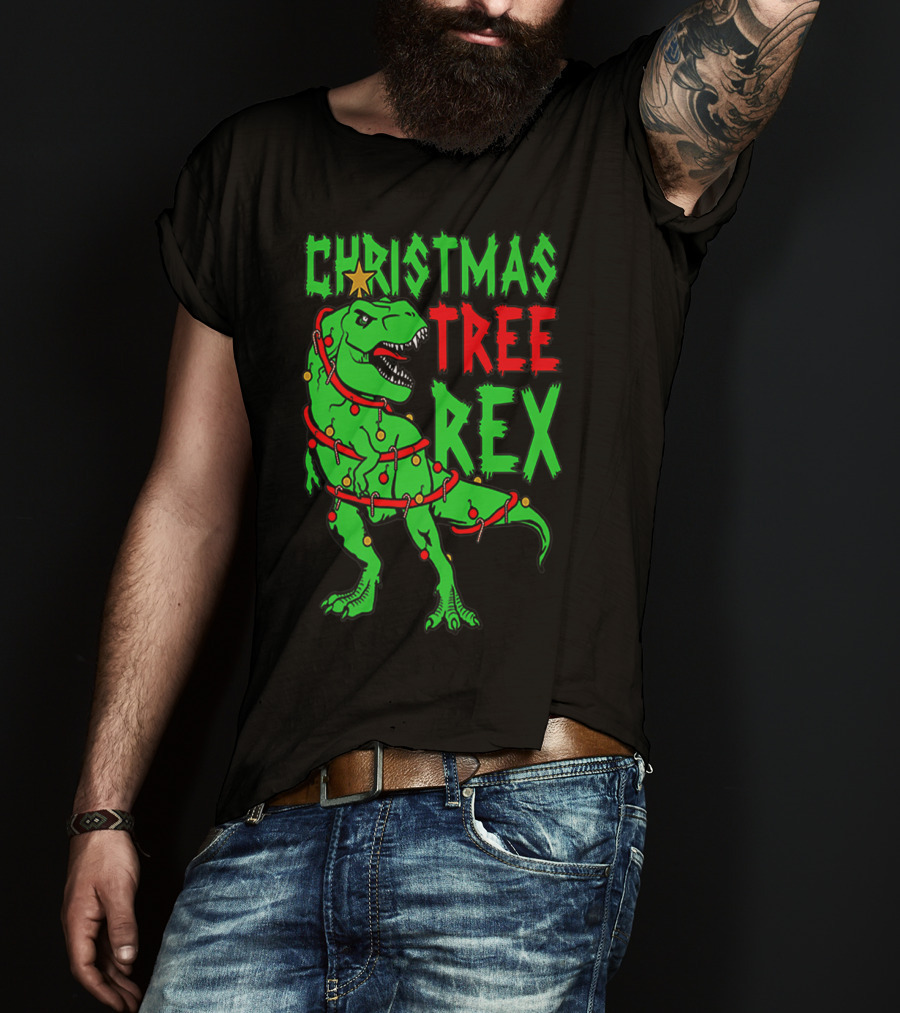 Christmas Tree Rex Dinosaur Boys T-Shirt