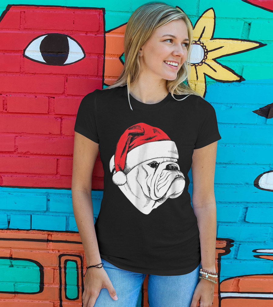 English Bulldog Santa Christmas T-Shirt