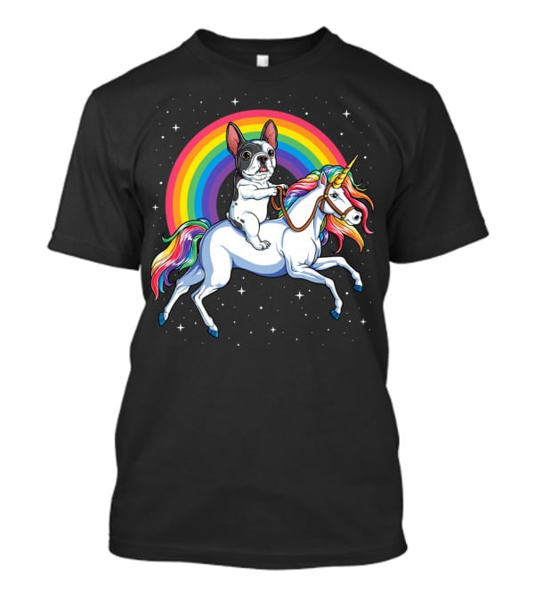 French Bulldog Riding Unicorn Rainbow Space Galaxy T-Shirt