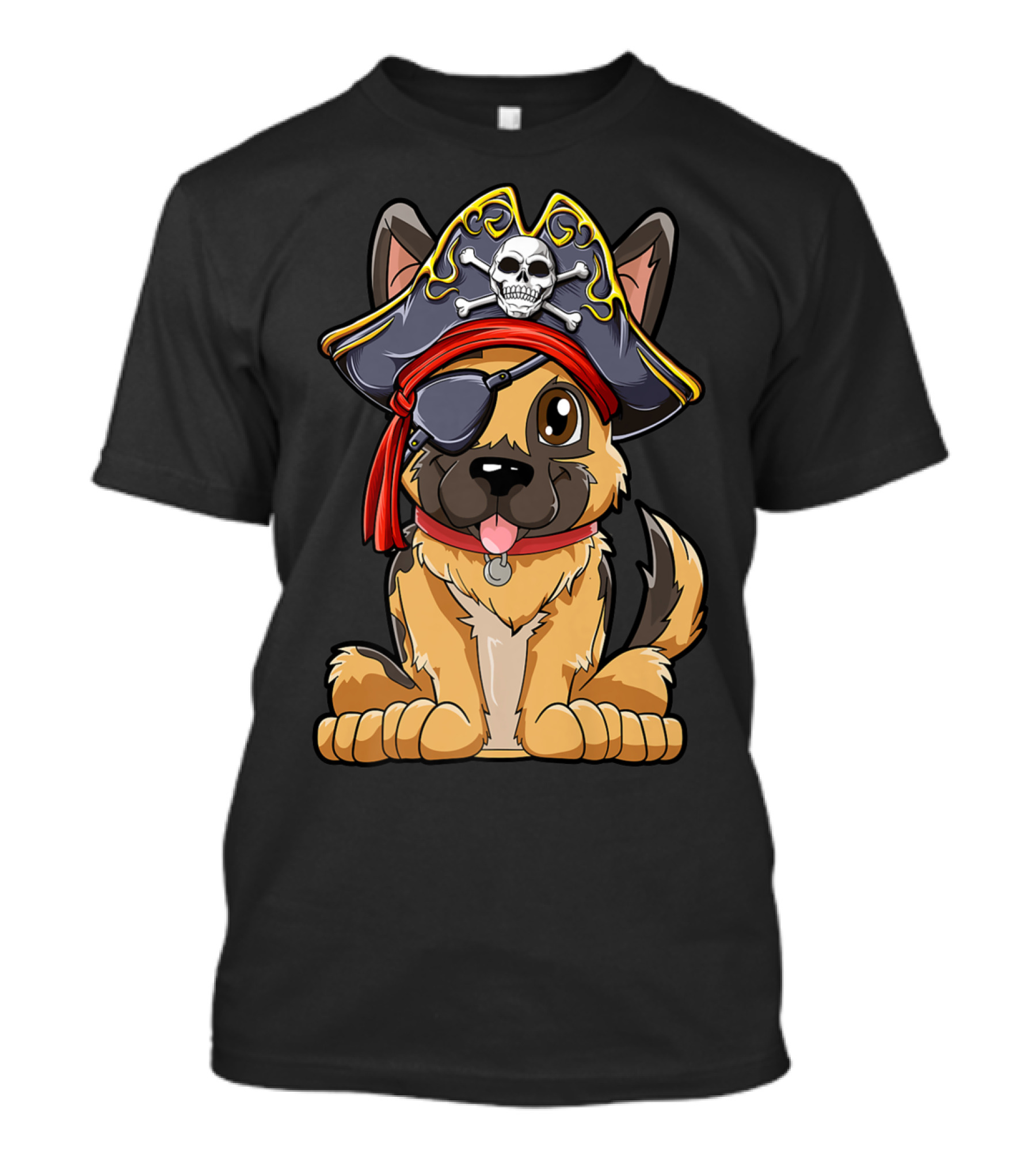German Shepherd Pirate With Jolly Roger Skull Crossbones And Eyepatch T-Shirt
