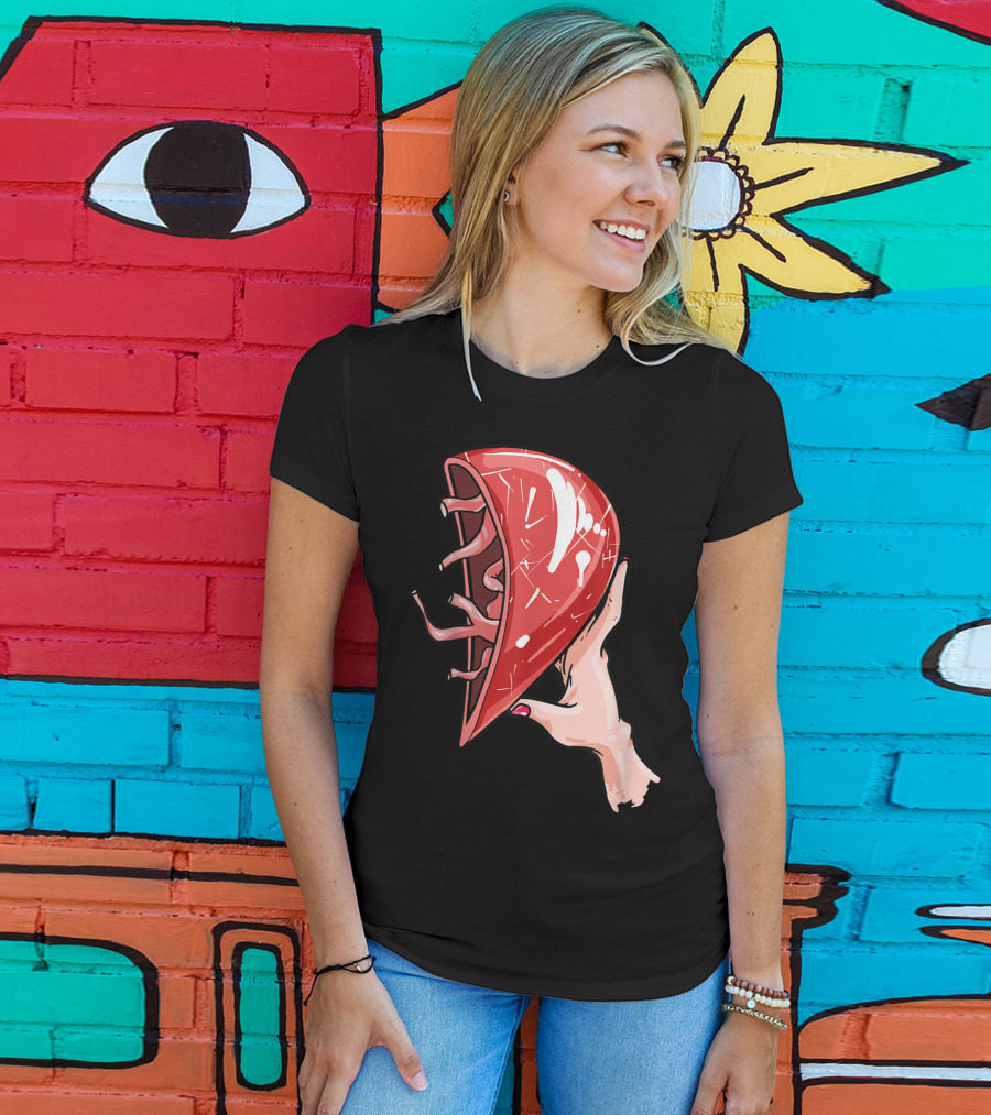 Hand Holding Semi-Open Anatomical Heart T-Shirt