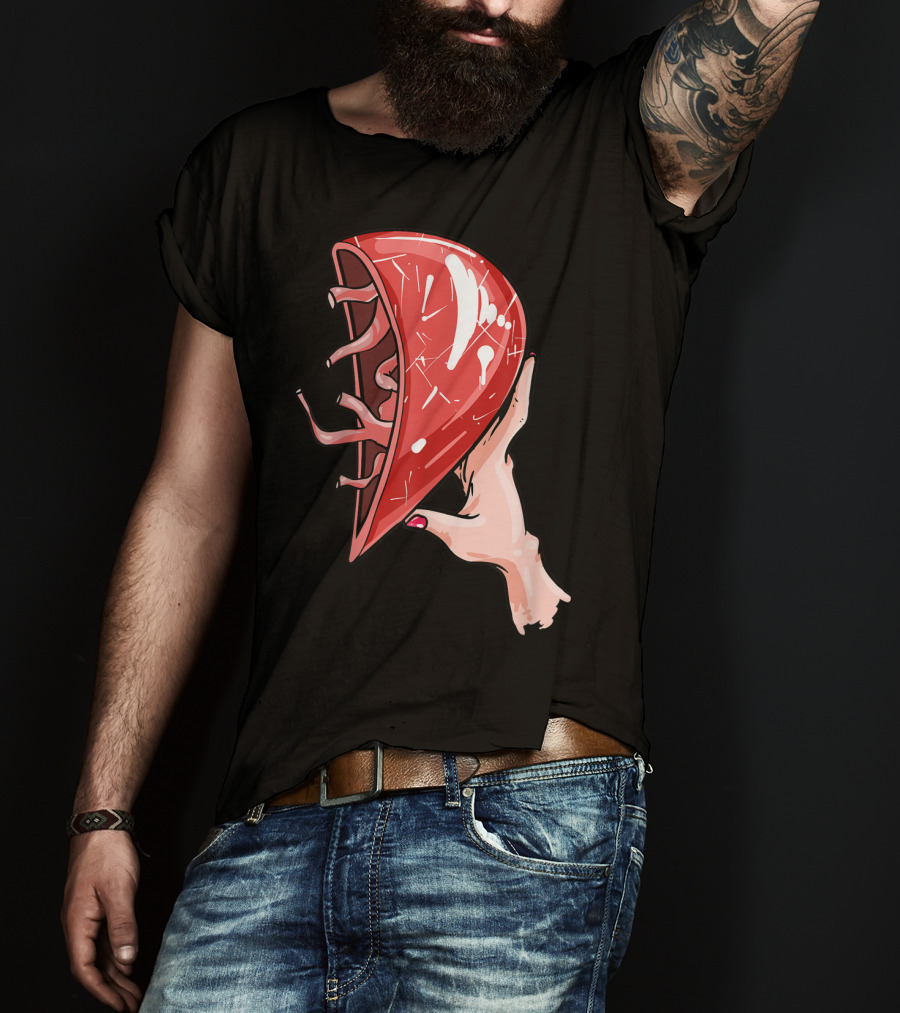 Hand Holding Semi-Open Anatomical Heart T-Shirt