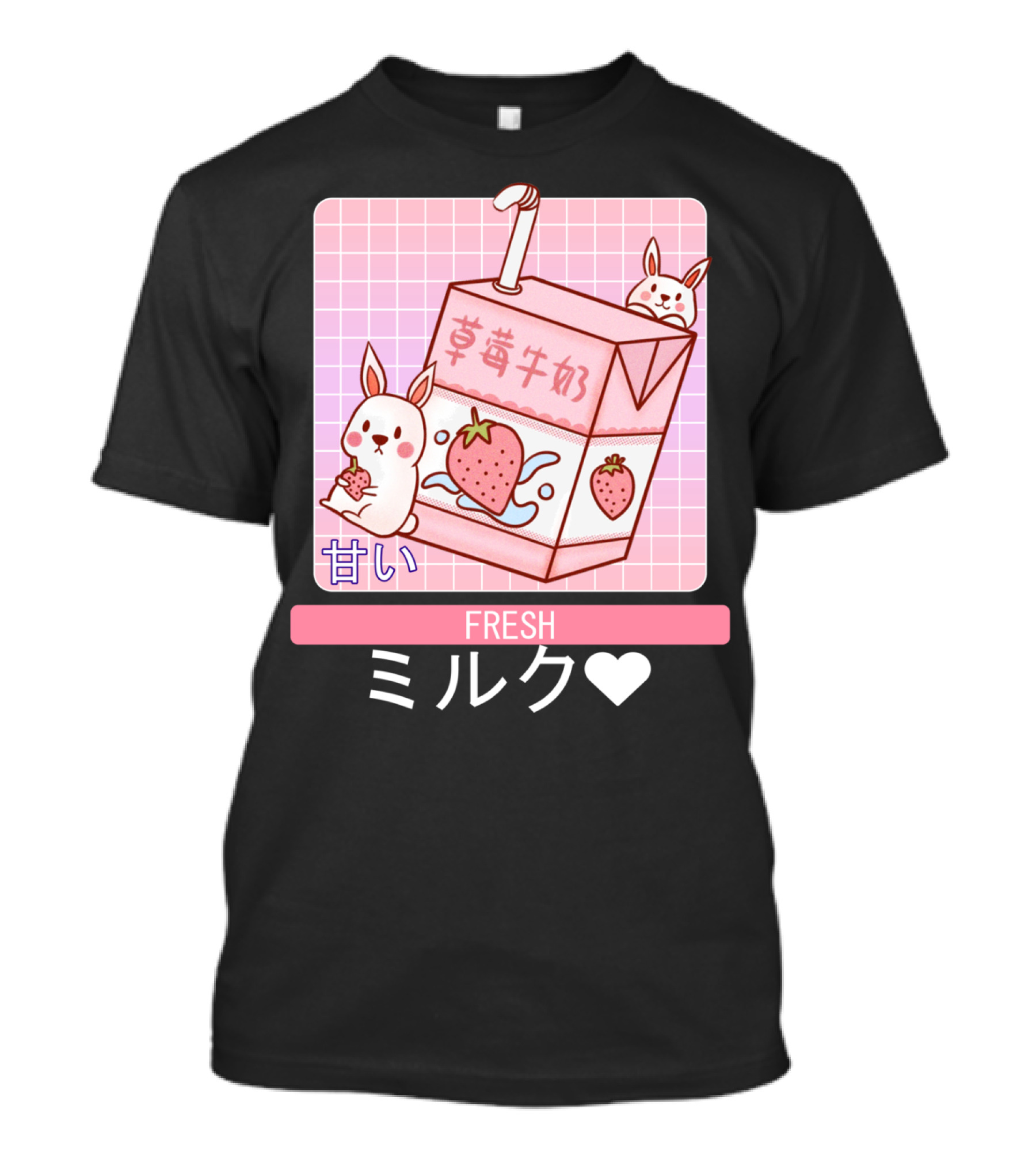 Fresh  Strawberry Milk Carton With Cute Bunny Aesthetic T-Shirt
